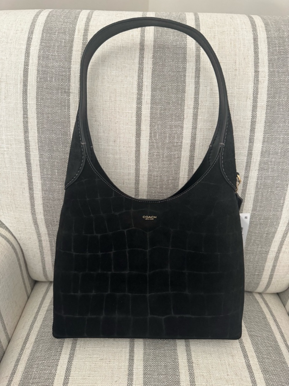 NWT Authentic COACH Brooklyn 28 bag in Black Crocodile-embossed suede
